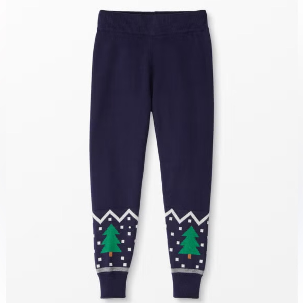 Hanna Andersson Sweater Leggings Girls Christmas Tree Navy size 8